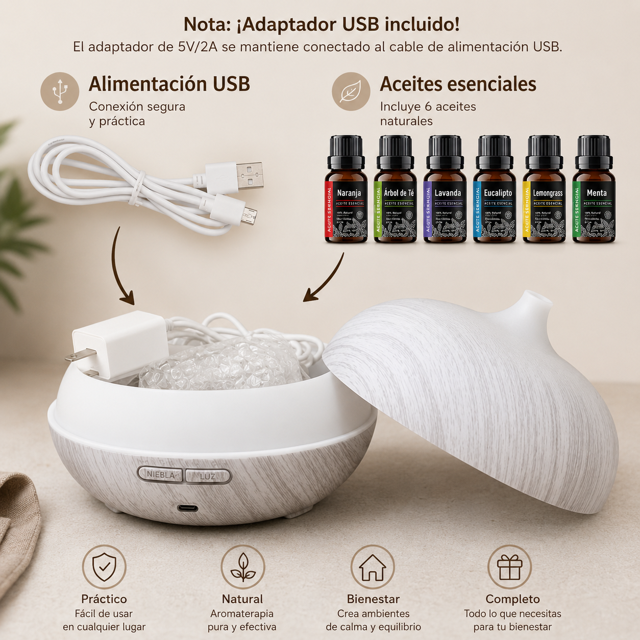 Bruma Esencial | Difusor de Aromaterapia con Mando a Distancia