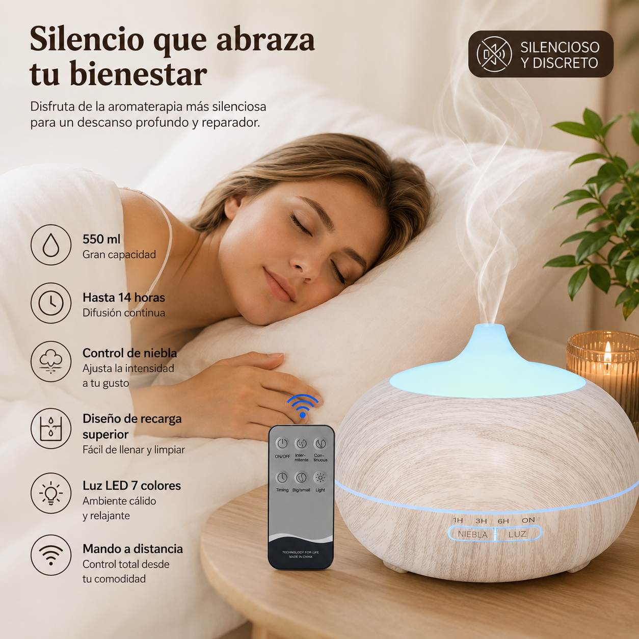 Bruma Esencial | Difusor de Aromaterapia con Mando a Distancia