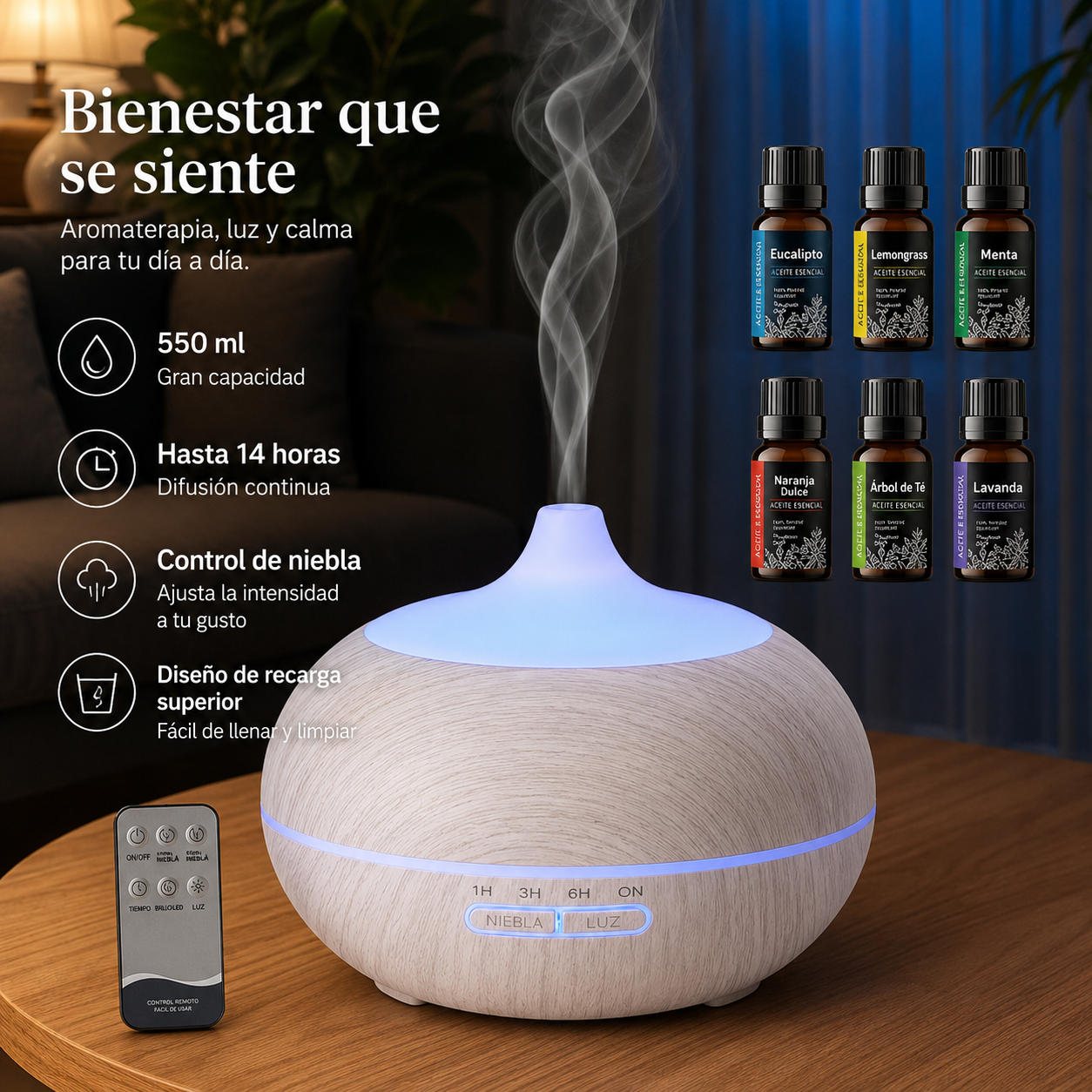 Bruma Esencial | Difusor de Aromaterapia con Mando a Distancia