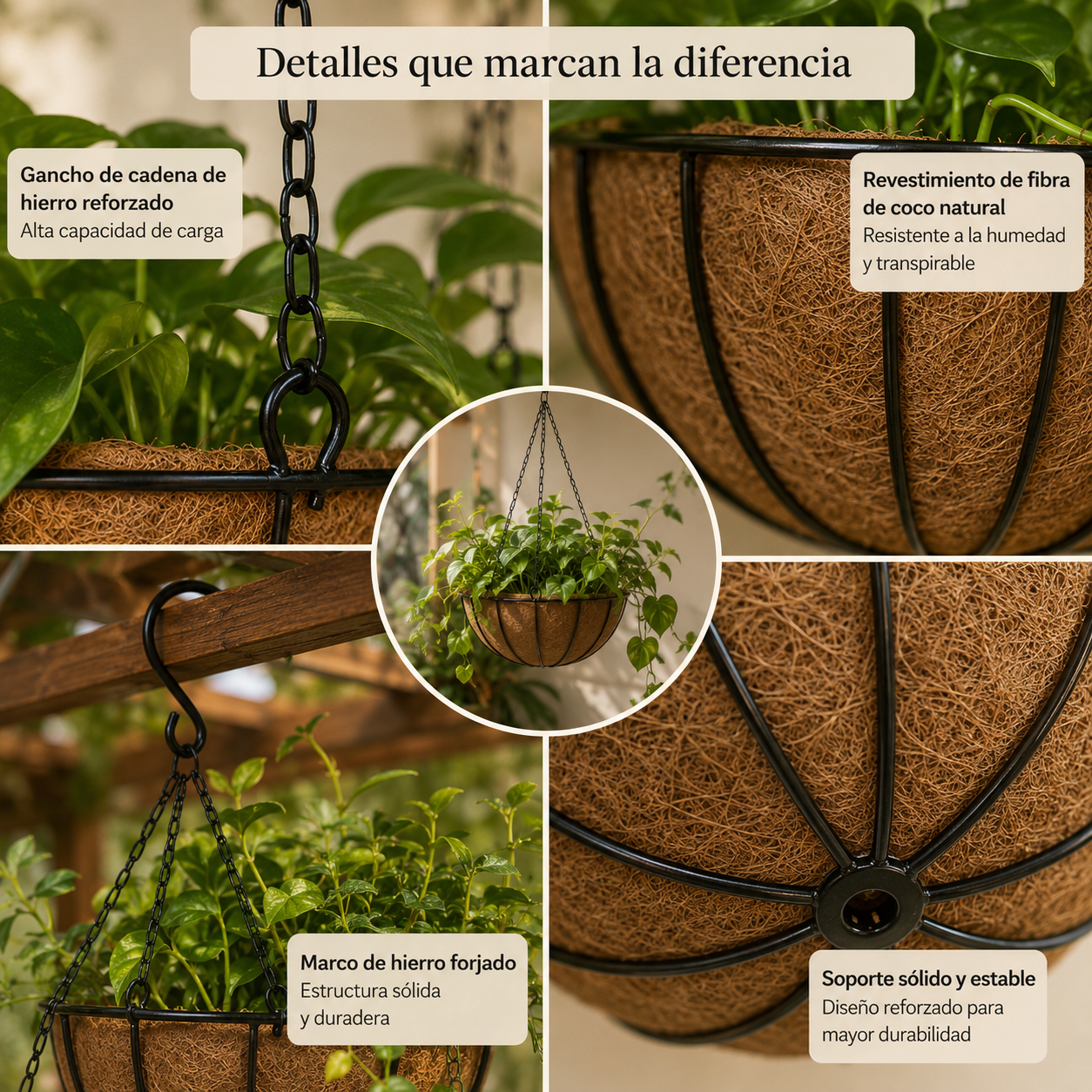 Cesta Colgante Nido | Macetero Suspendido de Fibra de Coco para Jardín y Terraza