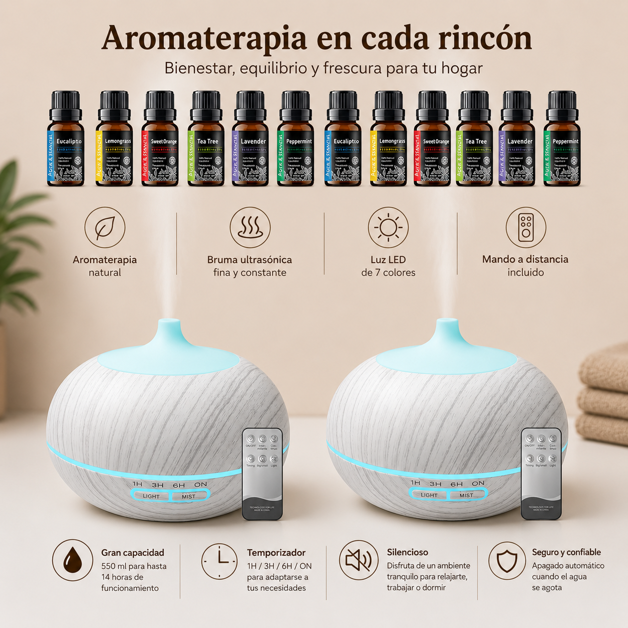 Bruma Esencial | Difusor de Aromaterapia con Mando a Distancia